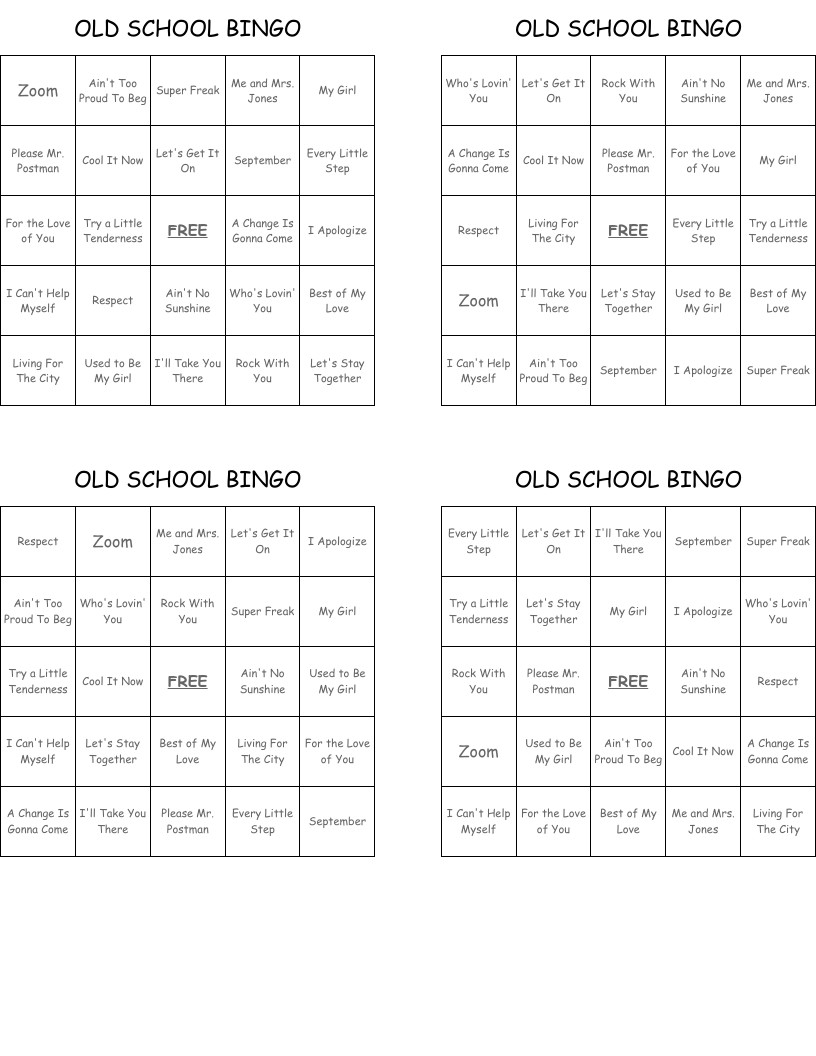 OLD SCHOOL BINGO