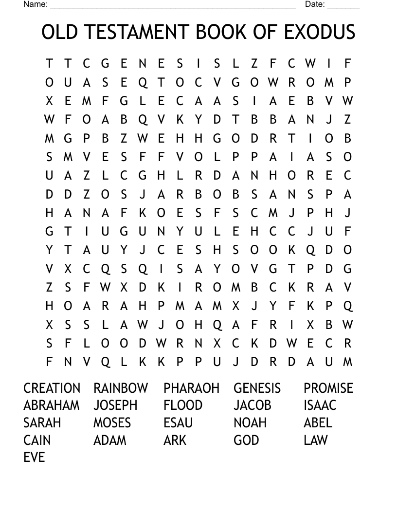 OLD TESTAMENT BOOK OF EXODUS Word Search