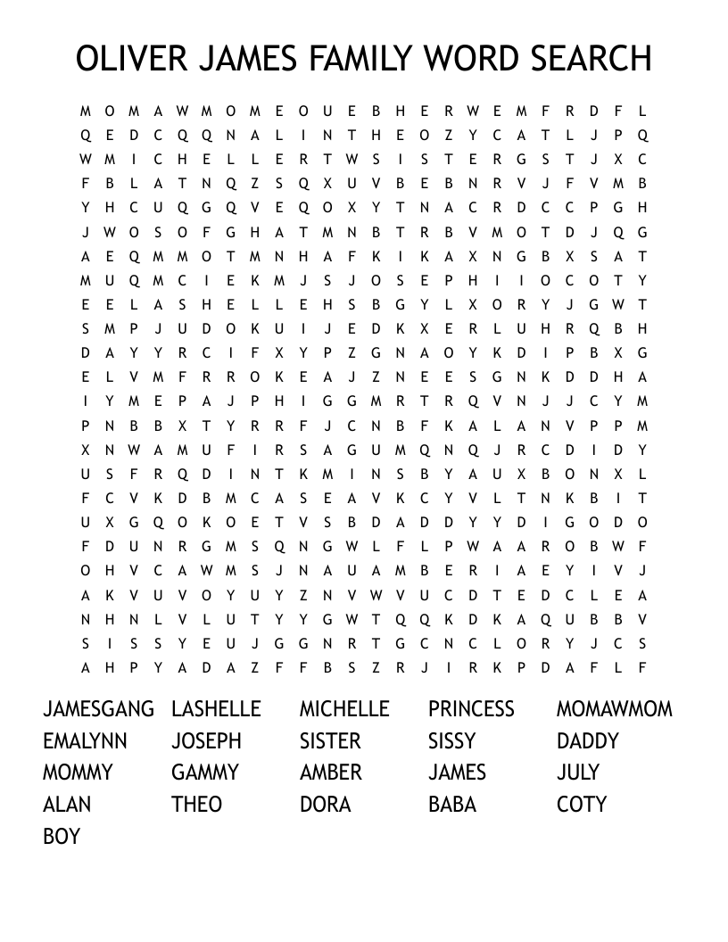 OLIVER JAMES FAMILY WORD SEARCH