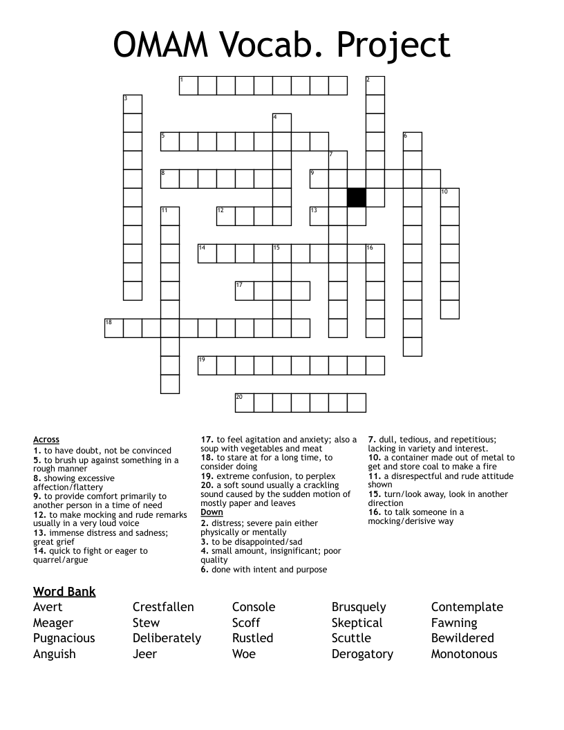 OMAM Vocab. Project Crossword