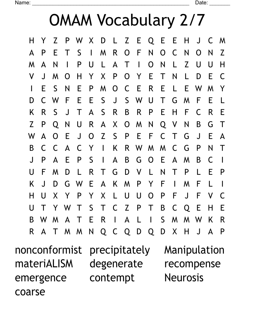 OMAM Vocabulary 2/7 Word Search