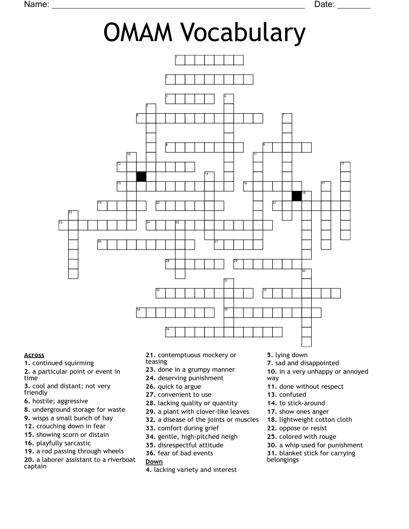 OMAM Vocabulary  Crossword