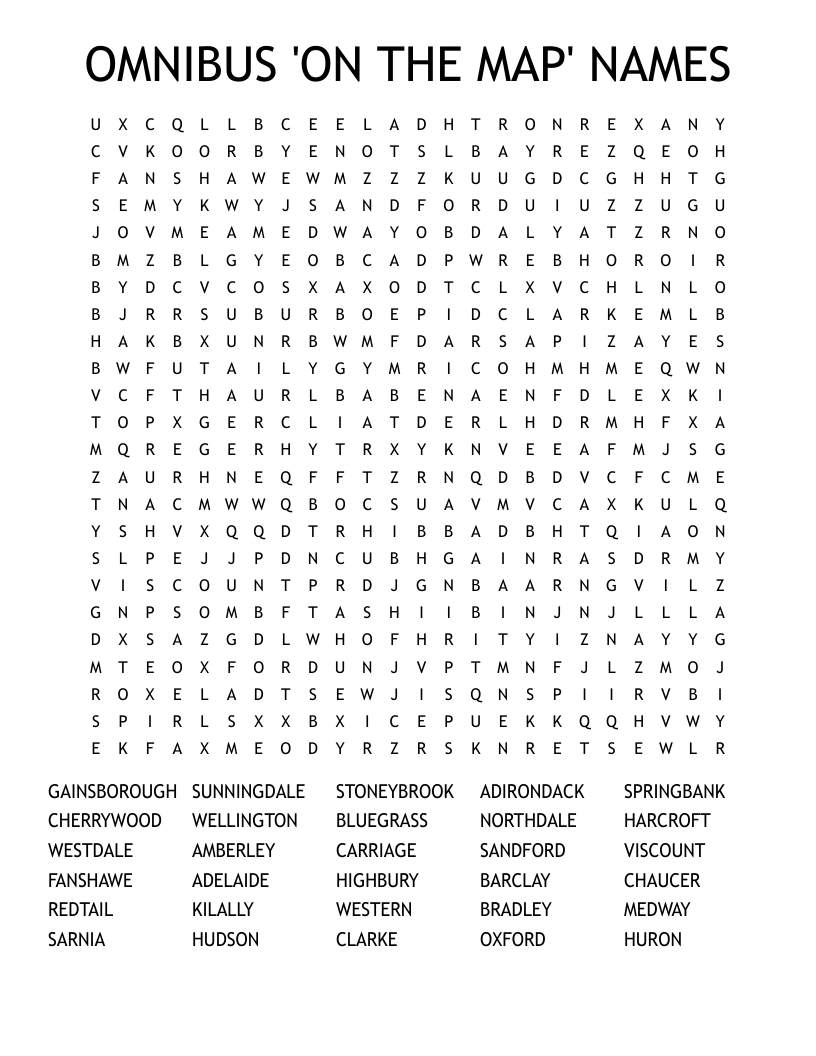 OMNIBUS 'ON THE MAP' NAMES Word Search