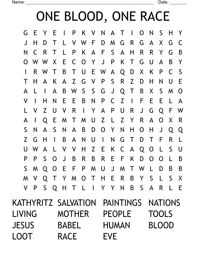 ONE BLOOD, ONE RACE Word Search