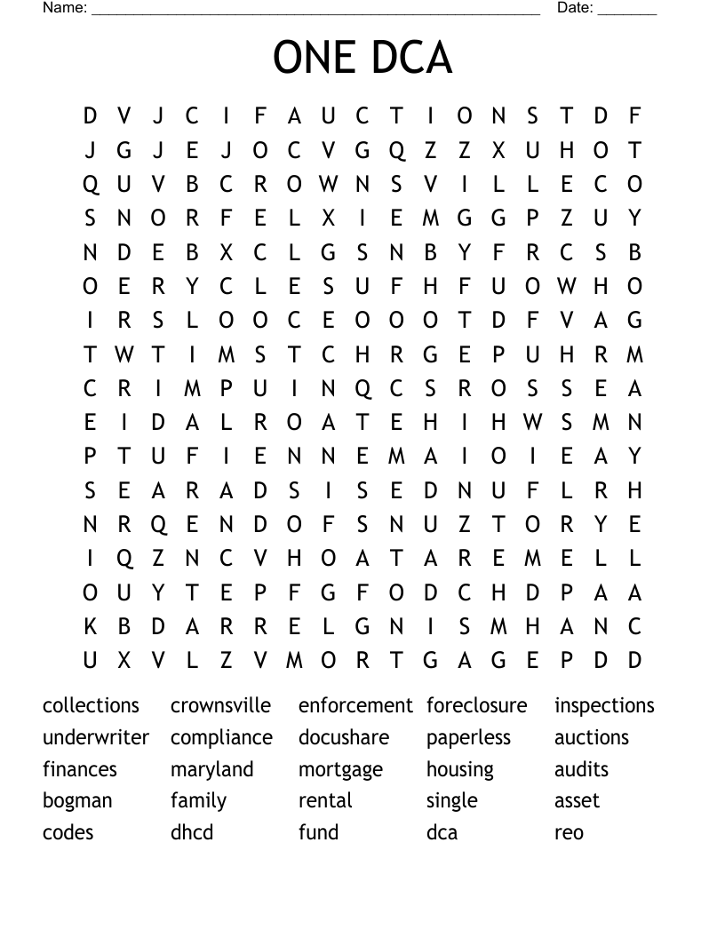 ONE DCA Word Search