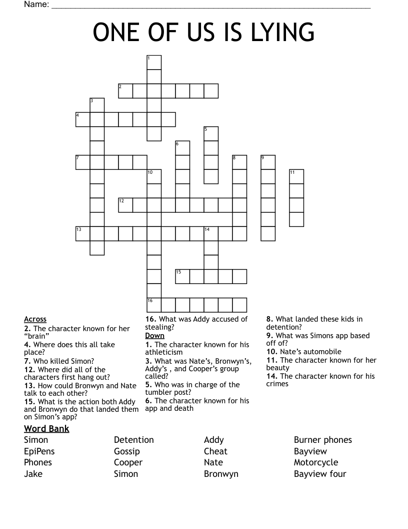 ONE OF US IS LYING  Crossword