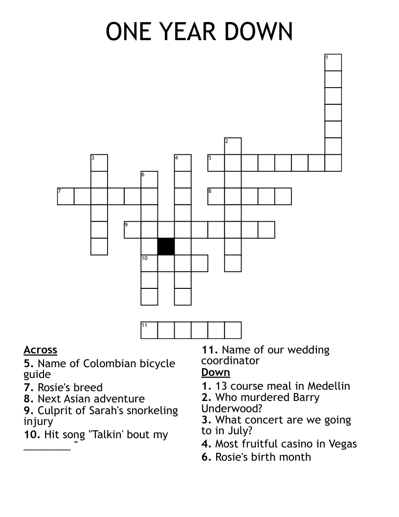 ONE YEAR DOWN  Crossword