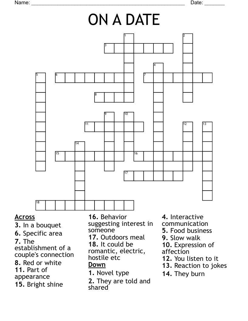 ON A DATE Crossword