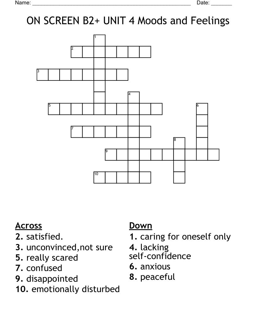 ON SCREEN B2+ UNIT 4 Moods and Feelings Crossword