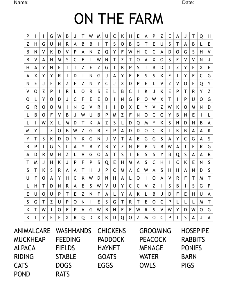 ON THE FARM Word Search