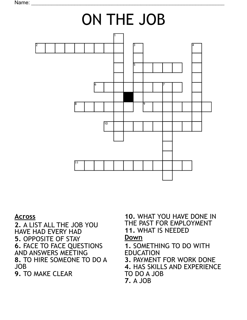 ON THE JOB Crossword