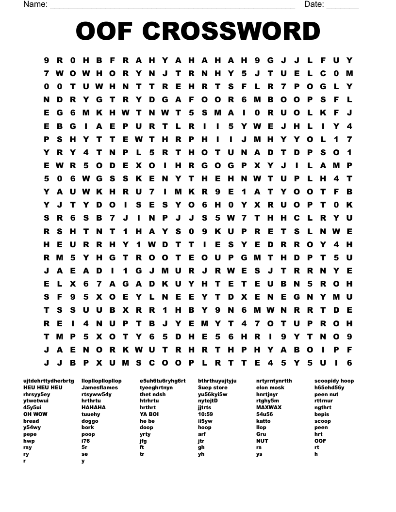 OOF CROSSWORD Word Search