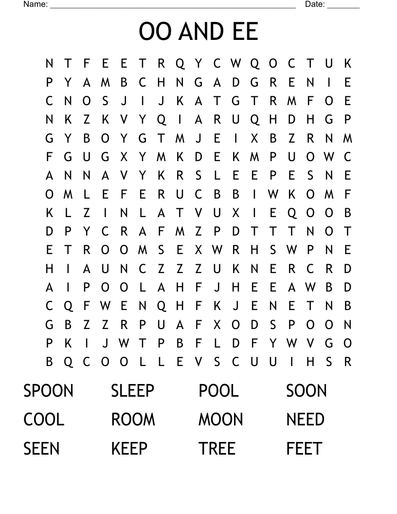 OO AND EE Word Search