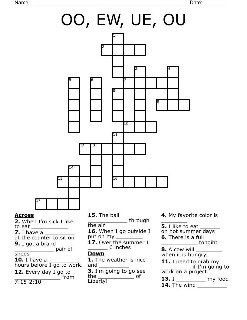 OO, EW, UE, OU Crossword