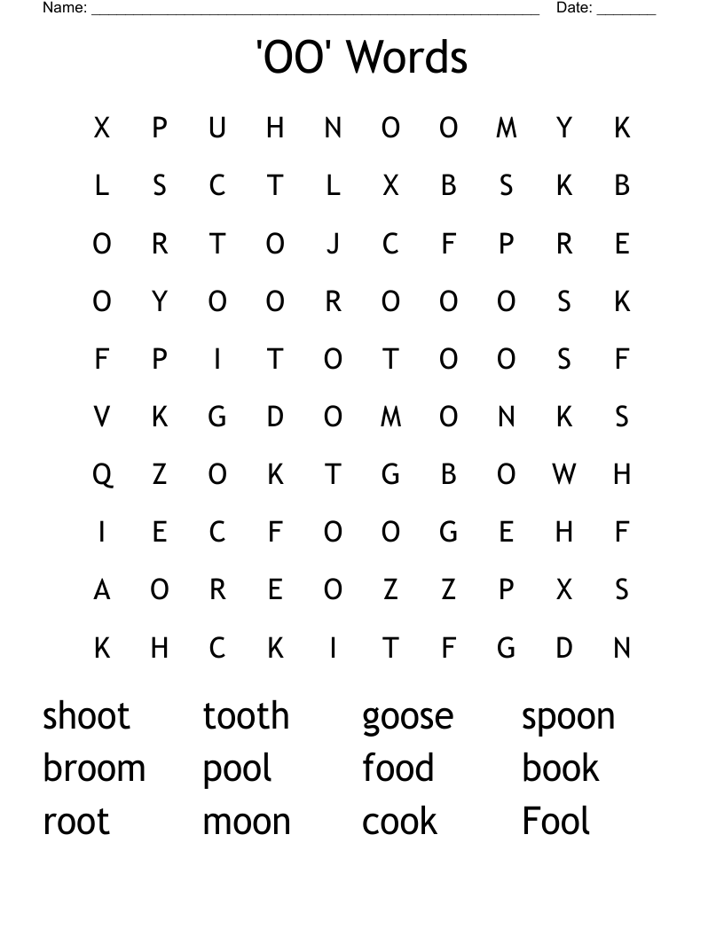 'OO' Words Word Search