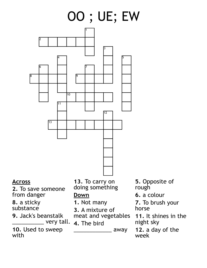 OO ; UE; EW Crossword