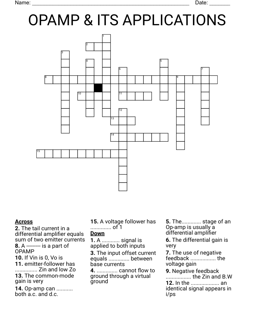 OPAMP & ITS APPLICATIONS  Crossword