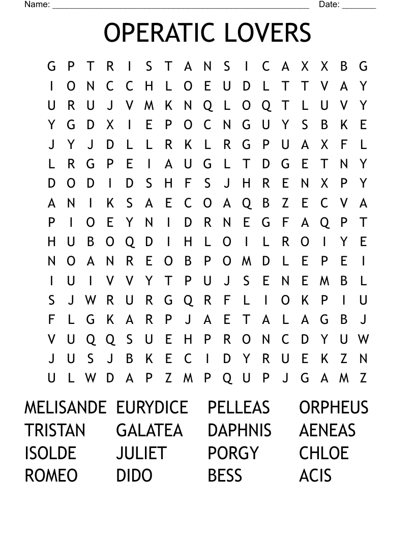 OPERATIC LOVERS Word Search