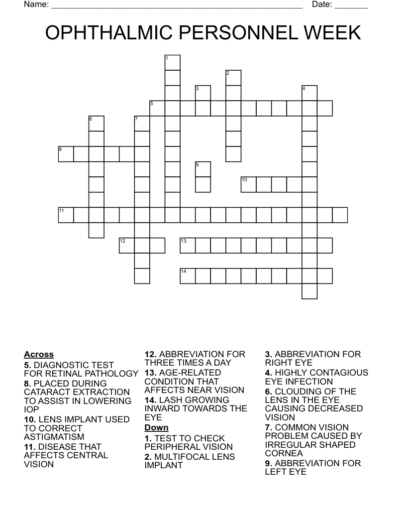 OPHTHALMIC PERSONNEL WEEK  Crossword