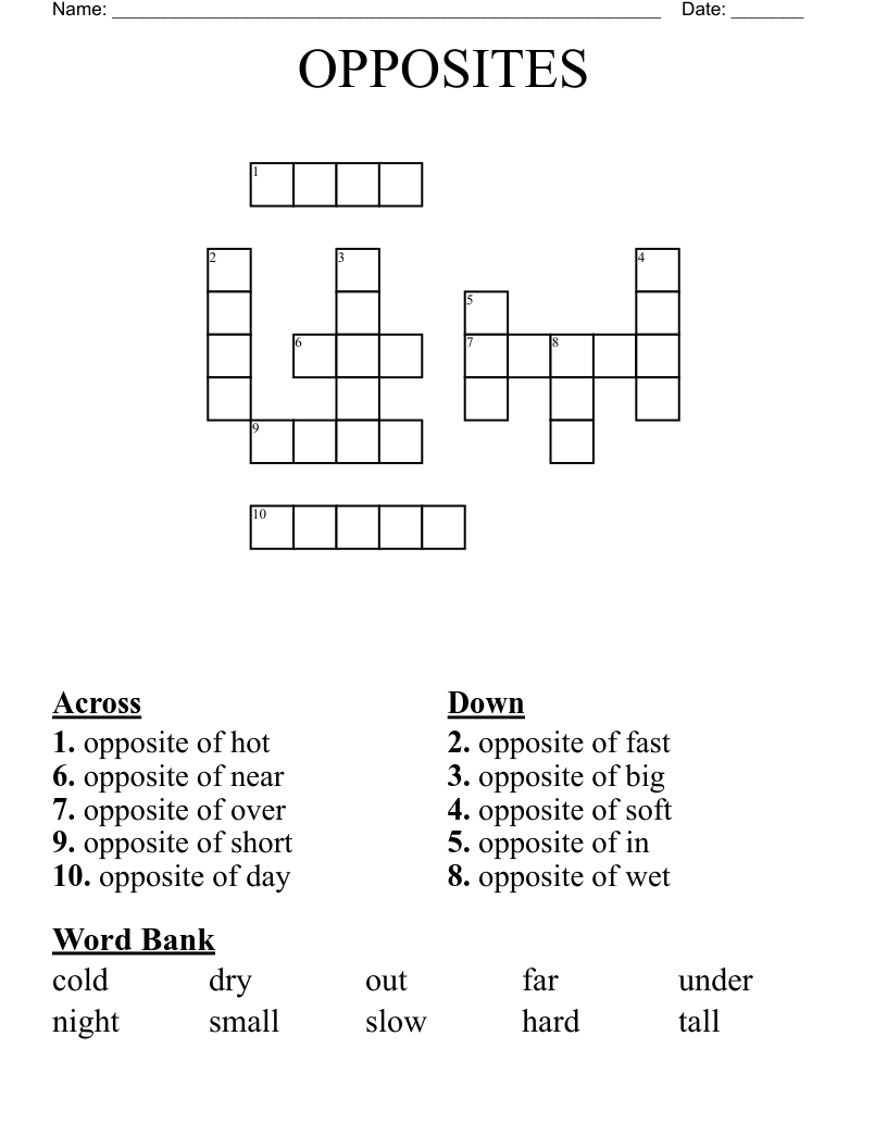 OPPOSITES Crossword