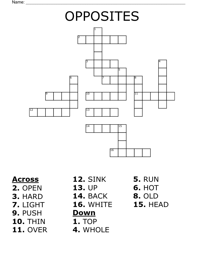 OPPOSITES Crossword