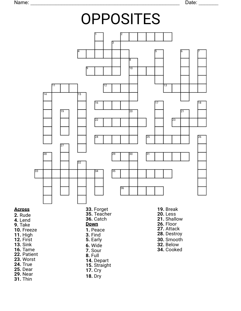 OPPOSITES Crossword