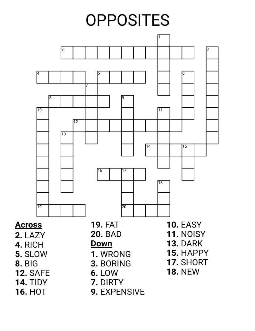 OPPOSITES Crossword
