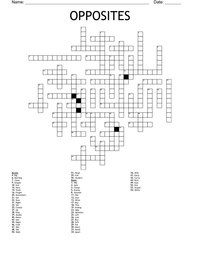 OPPOSITES Crossword