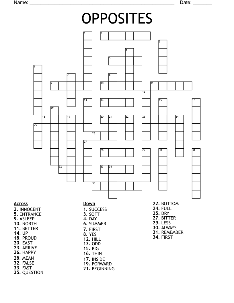 OPPOSITES Crossword