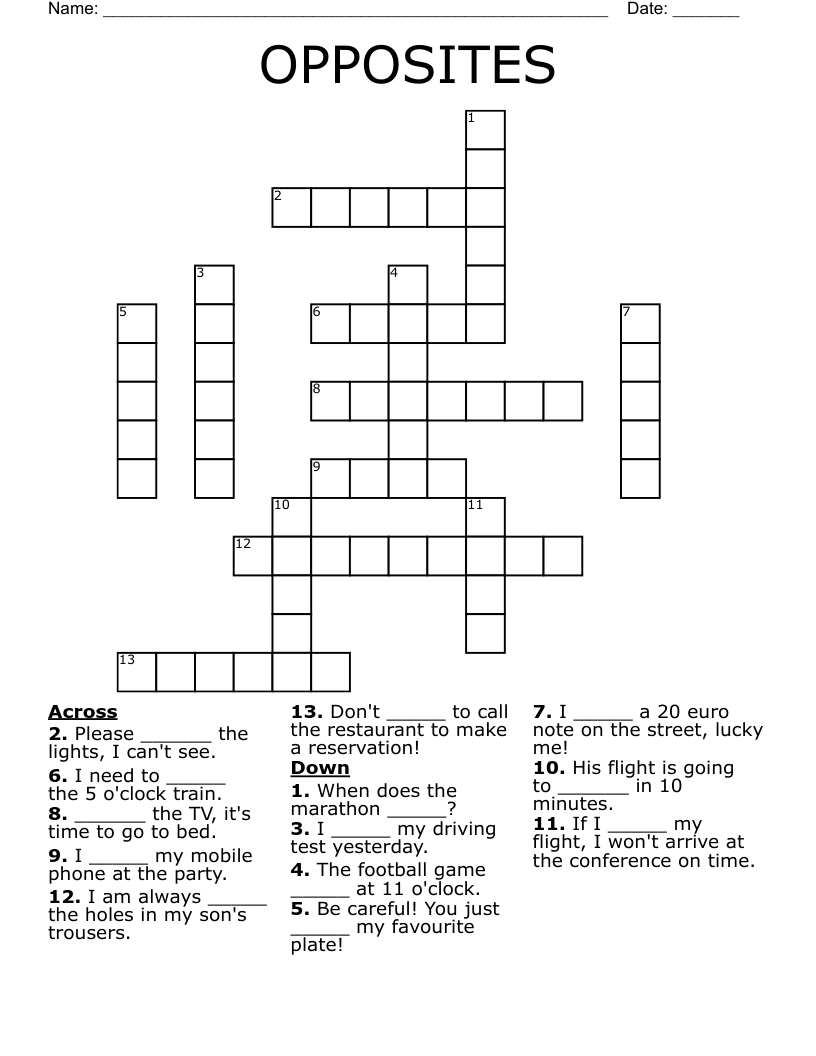 OPPOSITES Crossword