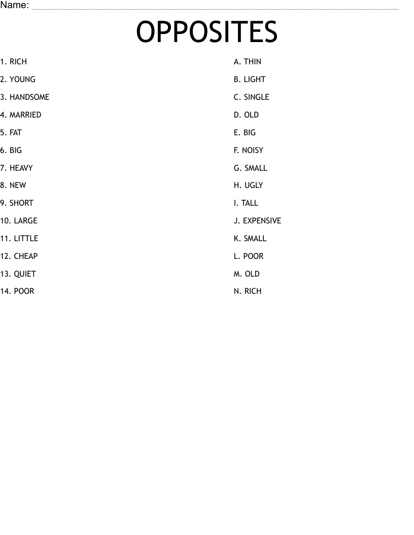 OPPOSITES  Worksheet