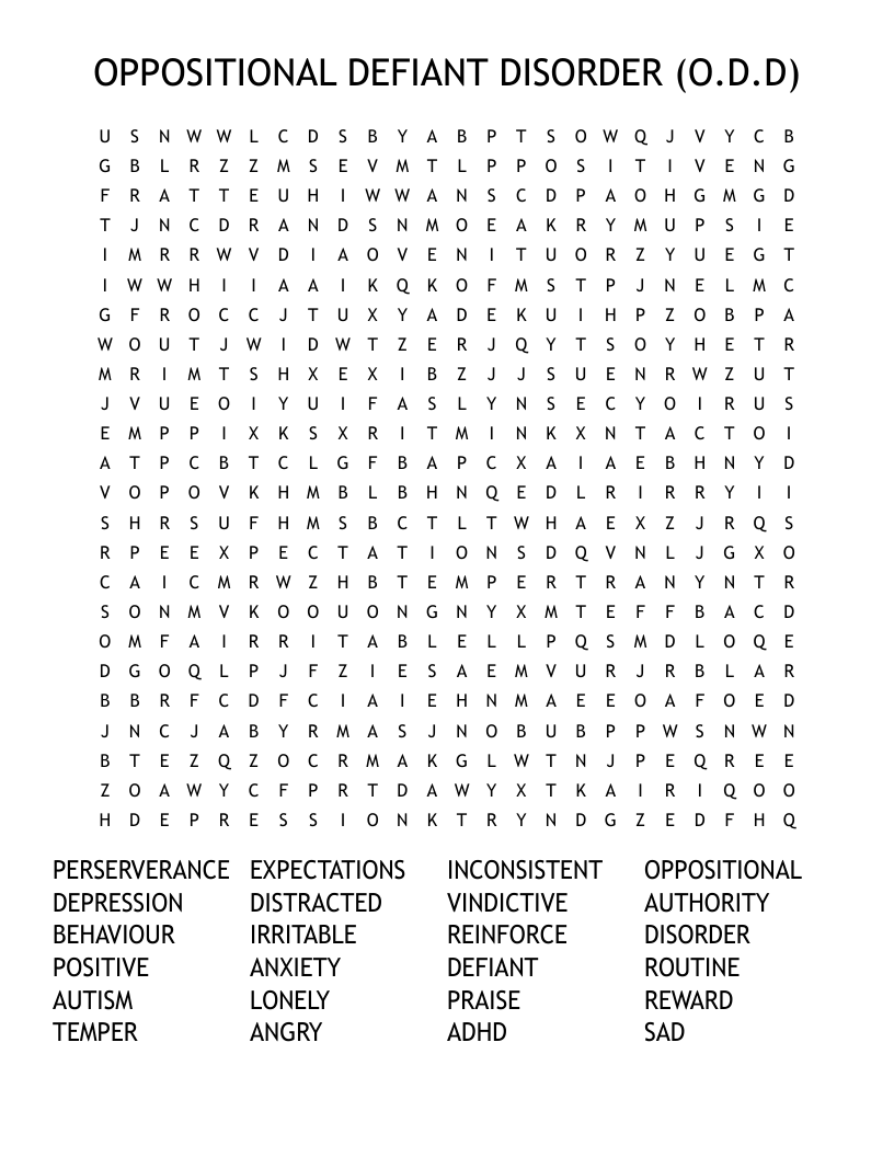 OPPOSITIONAL DEFIANT DISORDER (O.D.D) Word Search