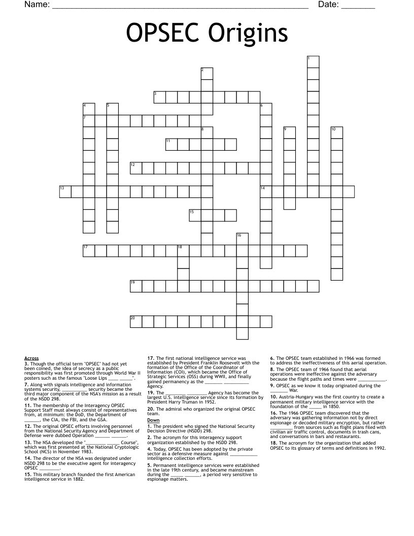 OPSEC Origins Crossword
