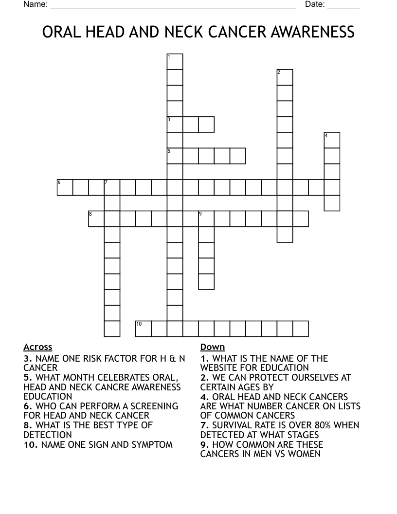 ORAL HEAD AND NECK CANCER AWARENESS Crossword