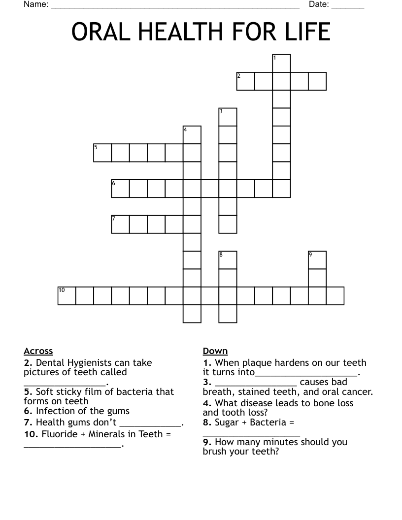 ORAL HEALTH FOR LIFE Crossword