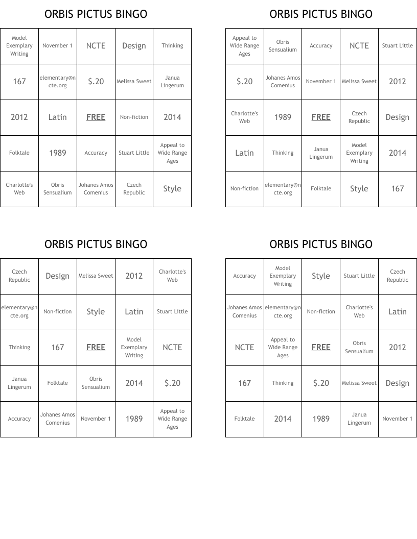 ORBIS PICTUS BINGO