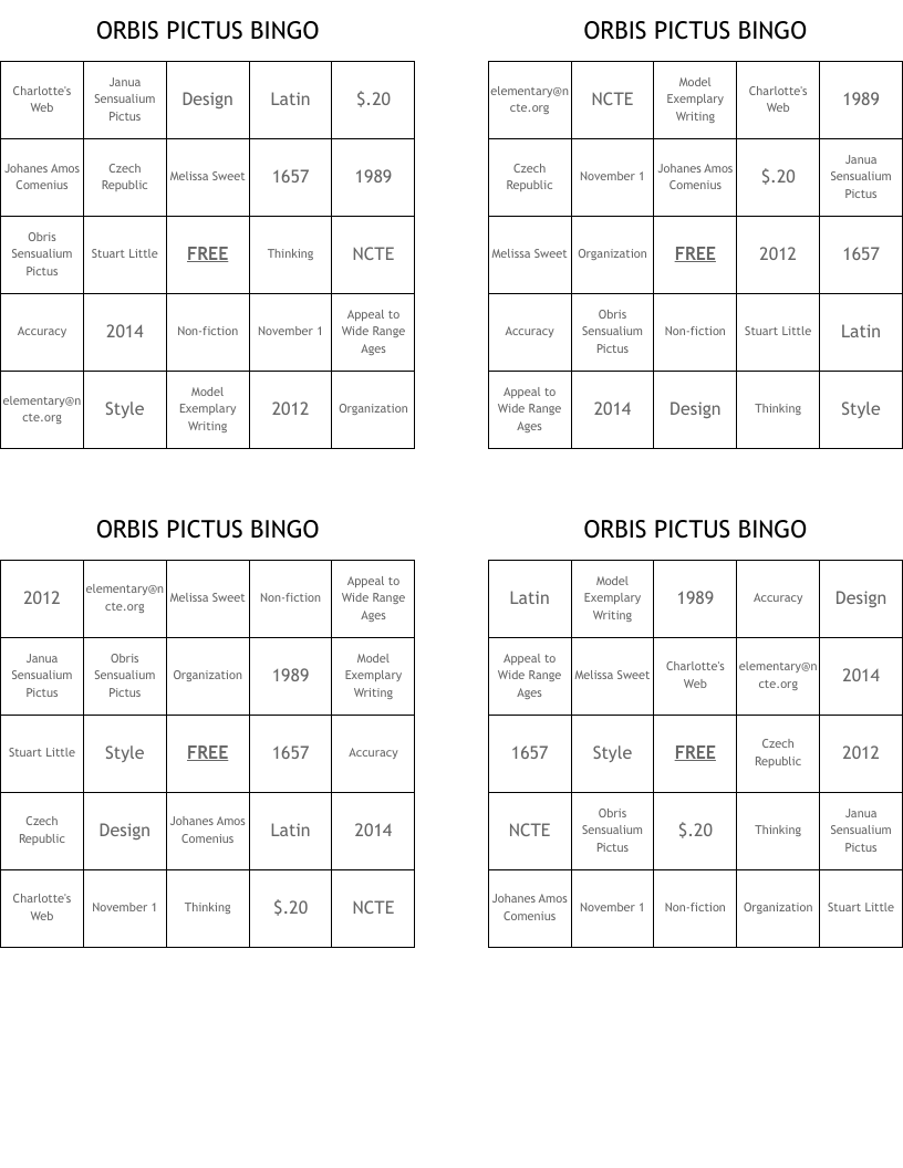 ORBIS PICTUS BINGO