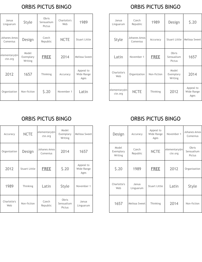 ORBIS PICTUS BINGO