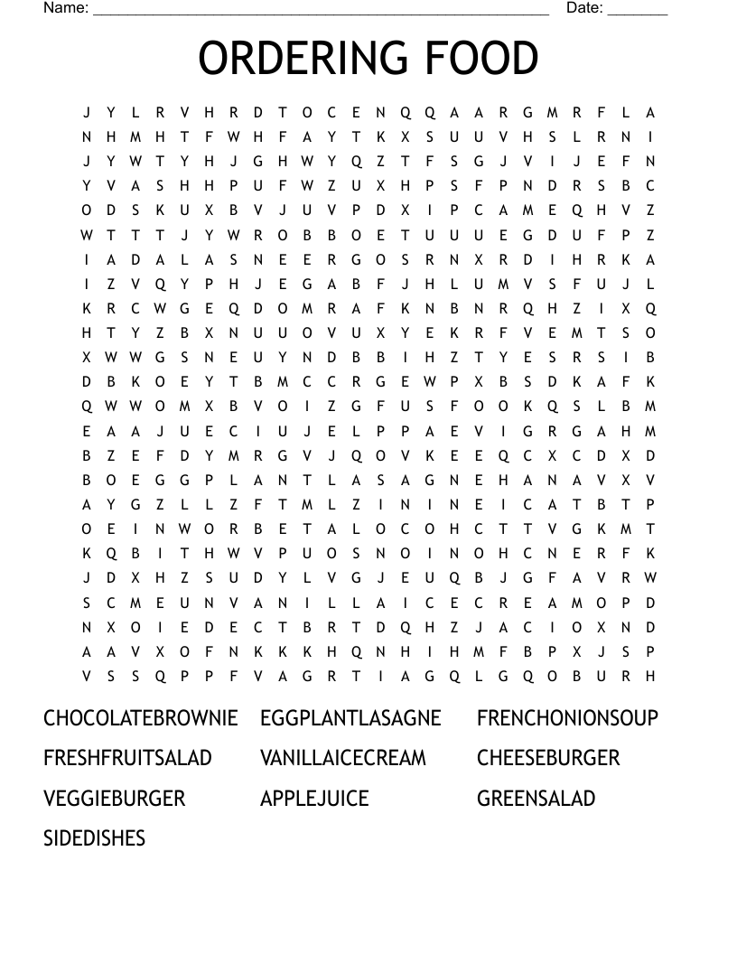 ORDERING FOOD Word Search