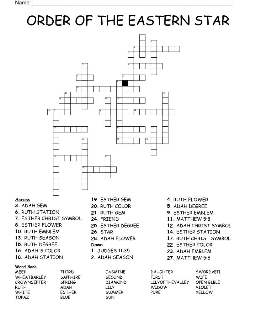 ORDER OF THE EASTERN STAR Crossword