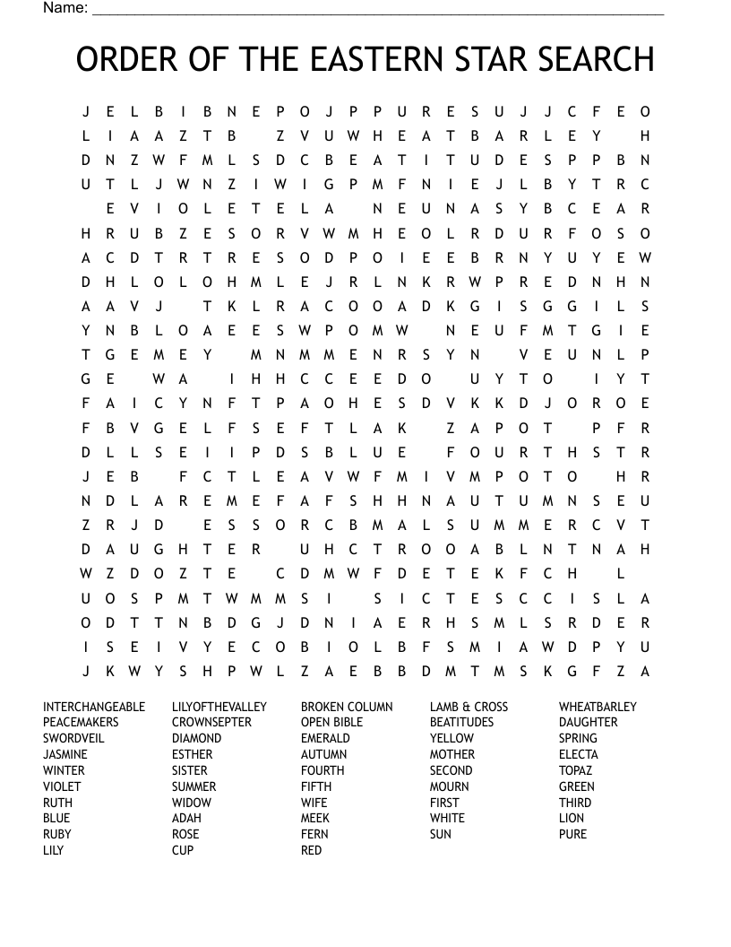 ORDER OF THE EASTERN STAR SEARCH Word Search