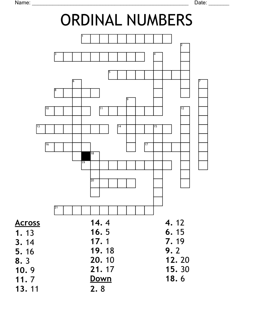 ORDINAL NUMBERS Crossword