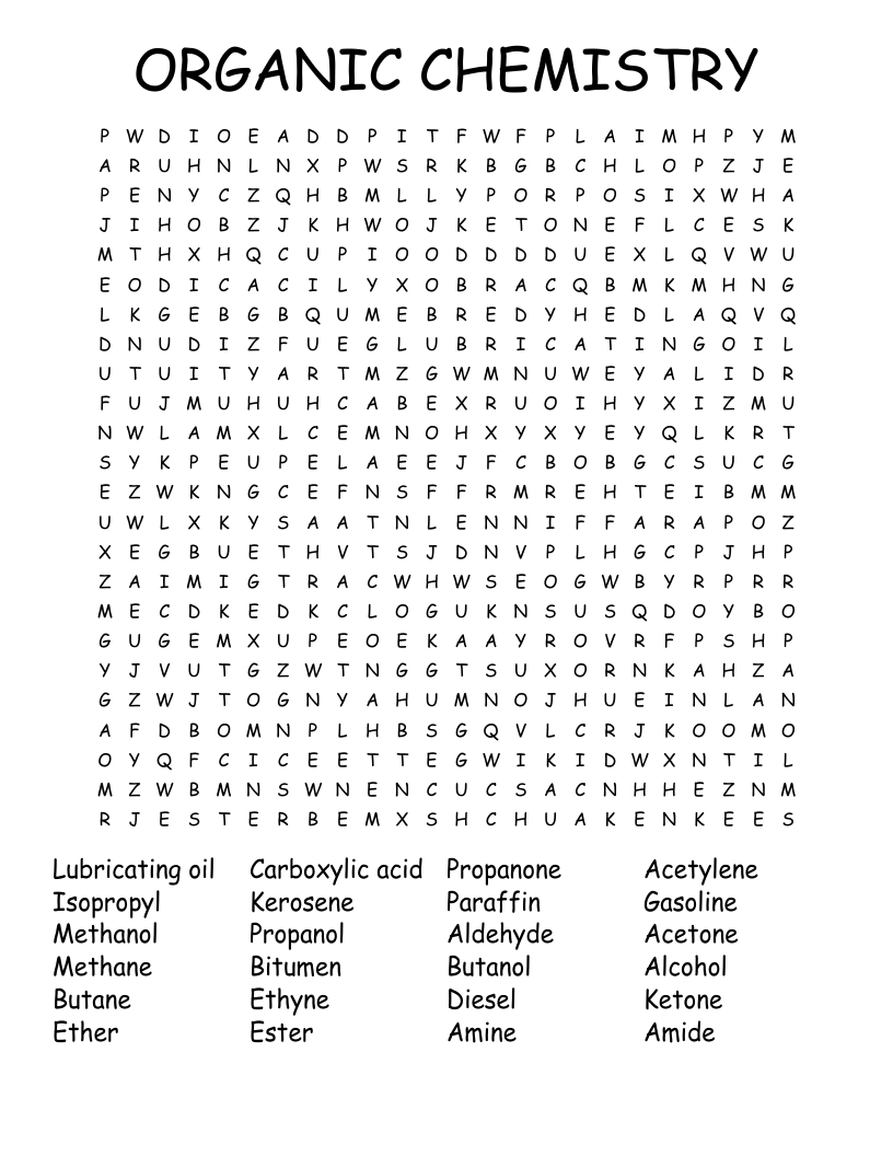 ORGANIC CHEMISTRY Word Search