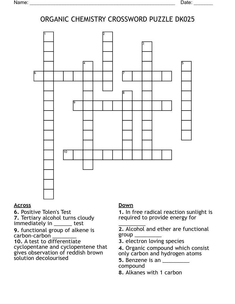 ORGANIC CHEMISTRY CROSSWORD PUZZLE                DK025