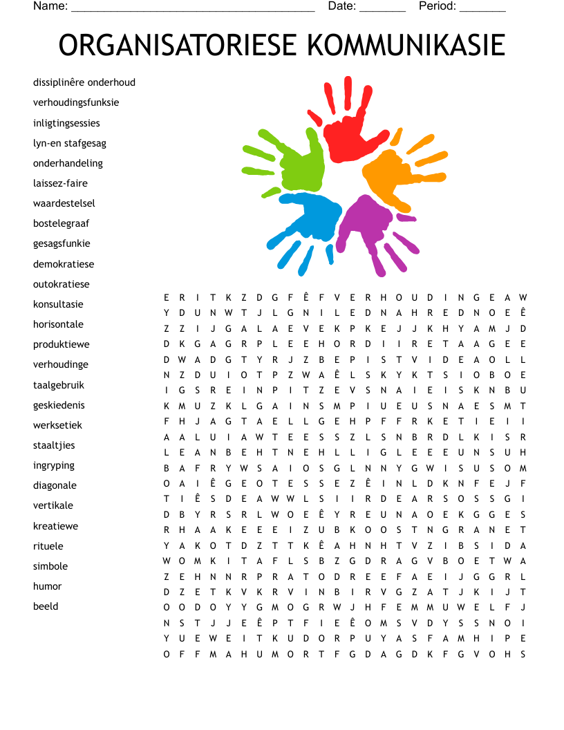 ORGANISATORIESE KOMMUNIKASIE Word Search