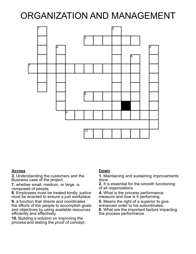 ORGANIZATION AND MANAGEMENT Crossword