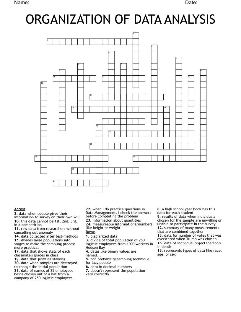 ORGANIZATION OF DATA ANALYSIS Crossword