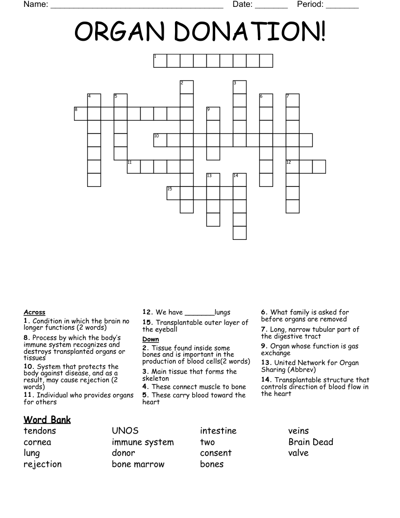 ORGAN DONATION!  Crossword