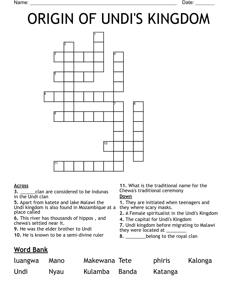 ORIGIN OF UNDI'S KINGDOM Crossword