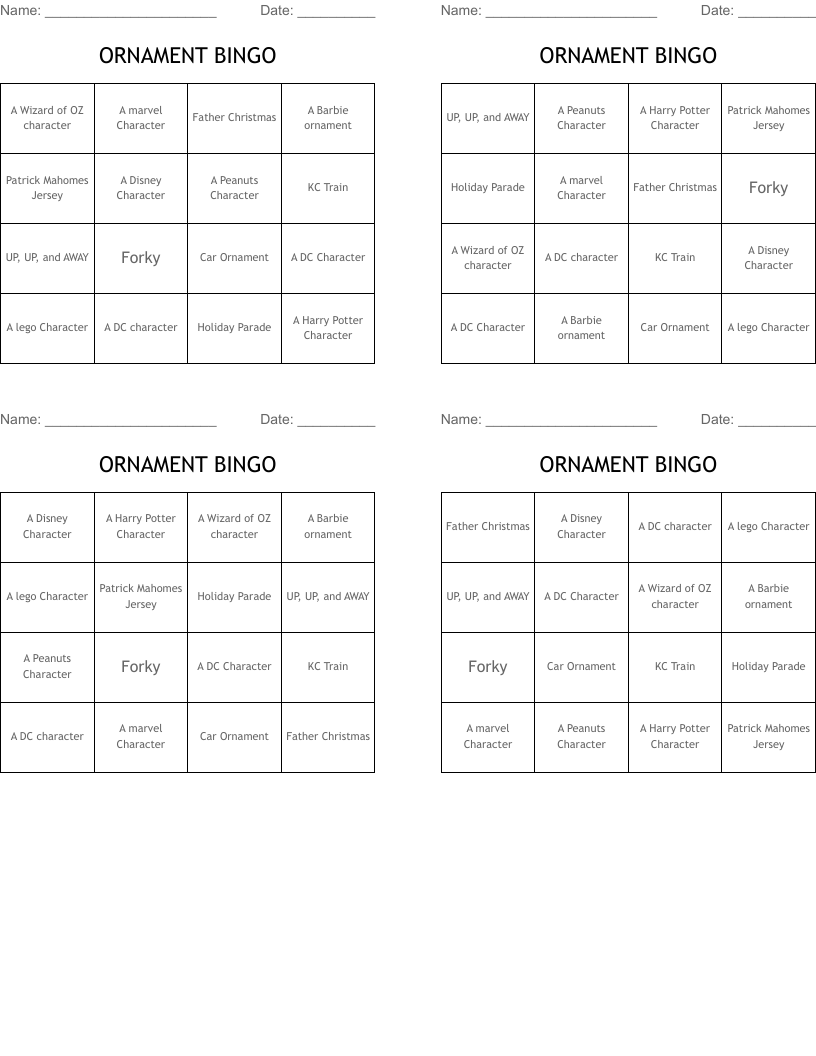 ORNAMENT BINGO
